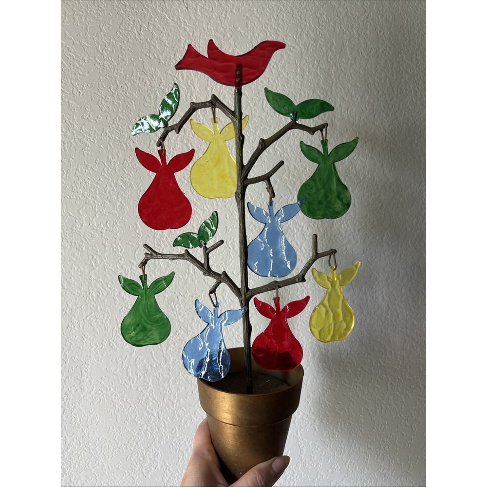 Vintage Partridge in a Pear Tree Christmas Table Decor Plastic Made in Italy EVC